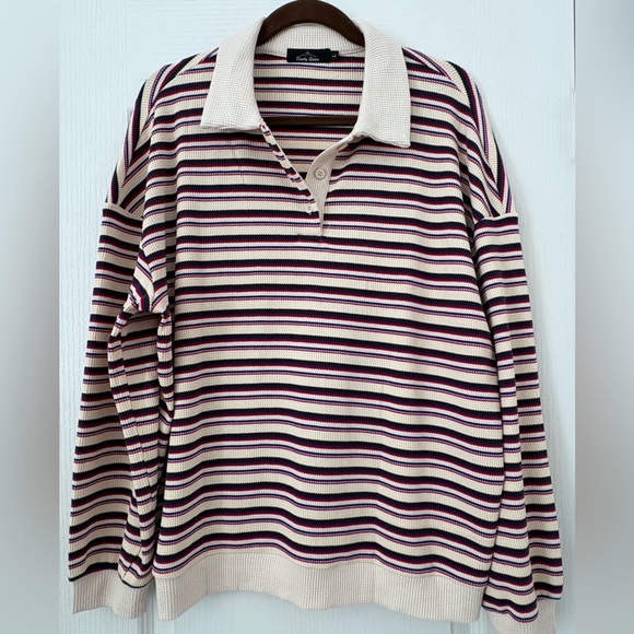 Amazon Tops - Striped Women's Sweater - Cream, Brown, Red